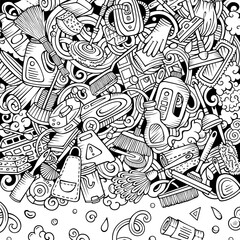 Obraz premium Cleaning vector doodles funny frame.