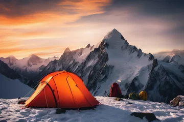 Selbstklebende Fototapeten a tent on a snowy mountain © nicolae