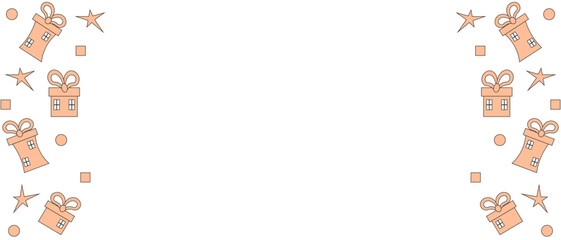 Christmas Frame in trendy Neo Brutalism style with copy space. Doodle XMAS gift box isolated transparent background. Vector illustration can used social media and web banner, poster, card. EPS 10