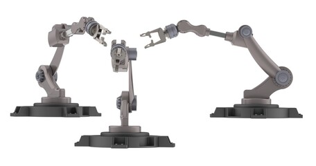 Robotic arms, mechanical arms isolated on white background
