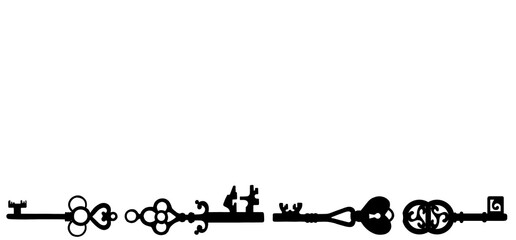 Old Keys, Silhouettes Set illustration on white background