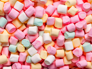 Fototapeta na wymiar pile of multicolor marshmallows background, top view