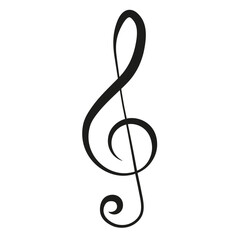 Outline treble clef icon on white background. Editable stroke. Music note glyph, violin key pictogram. Vector graphics. - obrazy, fototapety, plakaty