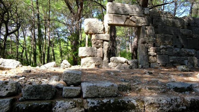 Antique ruins mediterrenean old city phaselis Turkey. Phaselis or Faselis was a Greek and Roman city on the coast of ancient Lycia. Its ruins are located north of the modern town Tekirova