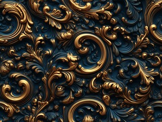 Seamless barocco scrollwork pattern venzel and whorl Royal vintage Victorian Gothic Rococo gold background