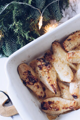 Pears baked with Parmesan. Healthy fats, clean eating for weight loss.