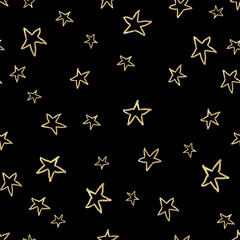 Seamless pattern glittering stars isolated black background