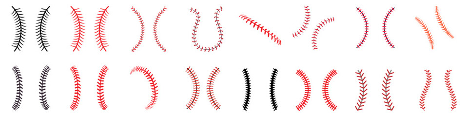 Baseball Stitches icon vector set. Baseball illustration sign collection. Sport symbol or logo. - obrazy, fototapety, plakaty