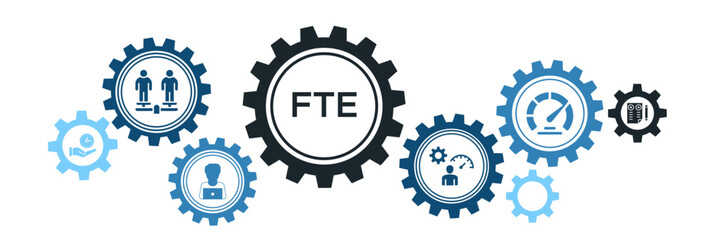 FTE banner web icon vector illustration concept of full time equivalent with icon of full-time, equivalent, employee, workload, measure and comparability