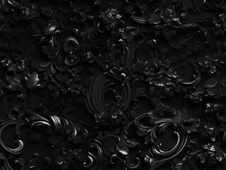 Seamless barocco scrollwork pattern venzel and whorl Royal vintage Victorian Gothic Rococo dark black background