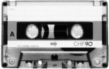Tape Cassette in halftone dots texture, isolated black and white vector design element