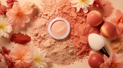 Obraz na płótnie Canvas chic peach palette with delicate flowers and makeup, pantone, peach fuzz, ai-generated image