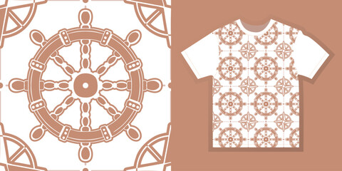 Helm and  compass- vector pattern in pastel color, seamless with steering-wheel and drops. Perfect for kids fabric, textile, wallpaper.