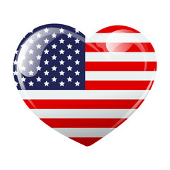 Flag of the United States of America in the shape of a heart. Heart with USA flag. 3D illustration, vector