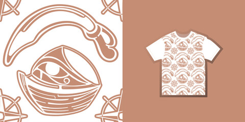 Boat and  sword - vector pattern in pastel color, seamless with compass and ship. Perfect for kids fabric, textile, wallpaper.