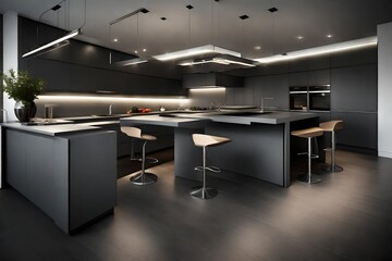 modern office interior with kitchen