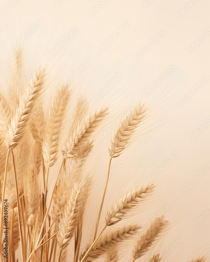 Poster an elegant and minimalist vertical background featuring delicate wheat grass in a soft beige color p