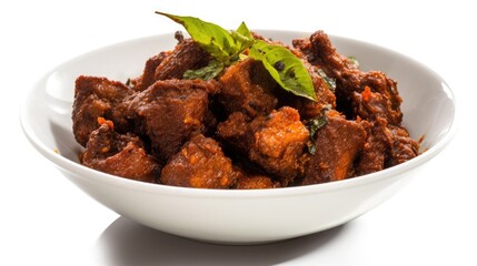 Kerala chicken dried curry on a table, white bowl