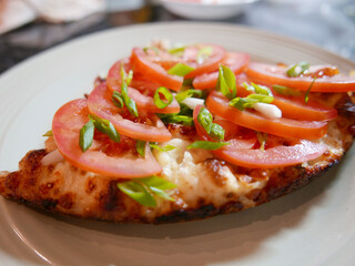 Close up of slice home made pizza
