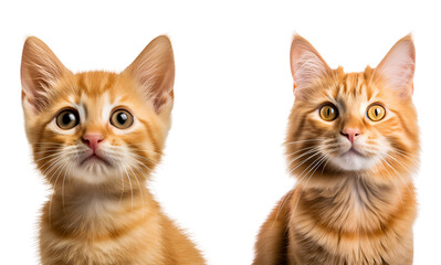 Set of Orange Cats: Kitten and Adult, A Close-Up Perspective, Isolated on Transparent Background, PNG