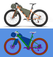 modern mountain tourist orang bicycle with accessories left view 3d render on white with alpha