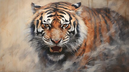 abstract textured drawing tiger in wildlife shaded oil painting for Interior Murals Wall Art Décor.