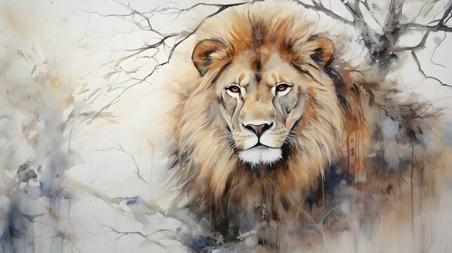 abstract textured drawing lion in wildlife shaded oil painting for Interior Murals Wall Art Décor.
