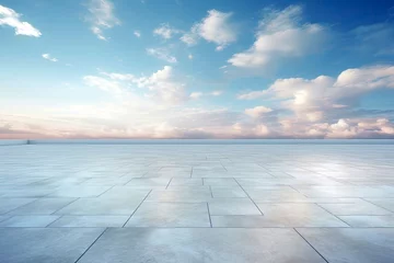 Schilderijen op glas Empty floor with clean eyes view and beautiful blue cloudy sky background, Horizon landscape scene. © TANATPON