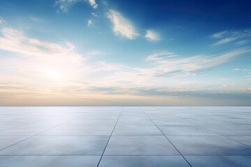 Empty floor with clean eyes view and beautiful blue cloudy sky background, Horizon landscape scene.