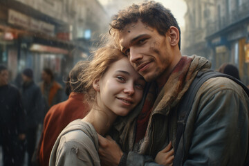 Portrait of a couple in love after victory in the war