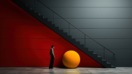 Innovative visual using colorful abstract 3d elements, stairs with 3d sphere