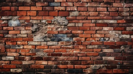 Generative AI. A rough and ancient look Red brick wall surface.