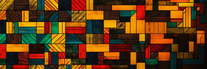 Wallpaper inspired by the colorful and geometric patterns of Kente cloth, a symbol of Ghanaian heritage, Afro-American culture,