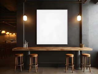 Empty white vertical poster in Loft bar interior