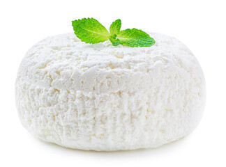 Cottage cheese isolated on white background. Fresh cottage Cheese (curds or whey)  is a curdled milk, diary product. Close up.