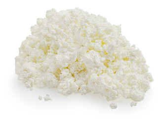 Cottage cheese isolated on white background. Fresh cottage Cheese (curds or whey)  is a curdled milk, diary product. Close up.