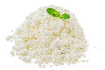 Cottage cheese isolated on white background. Fresh cottage Cheese (curds or whey)  is a curdled...