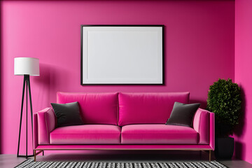 Frame mockup, ISO A paper size. Living room wall poster mockup. Interior mockup with house background. Modern interior design. 3D render, generative ai
