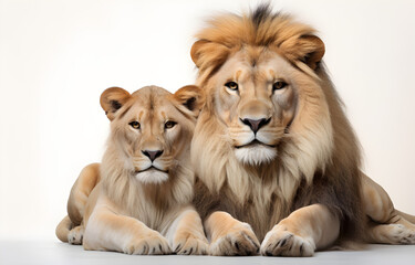 Lion and lioness lovers isolated on a white background,