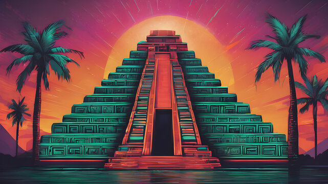 Illustration of Mayan Majesty: The Ancient Pyramid of Chichen Itza in Yucatan, Mexico, temple