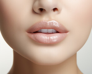 Generative AI. Close-up of lips with neutral gloss