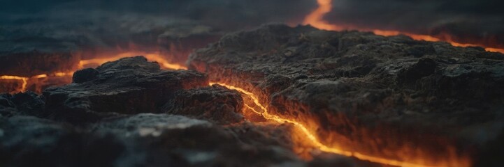 Close up of solidifying lava. Stones between which light breaks through. Background.