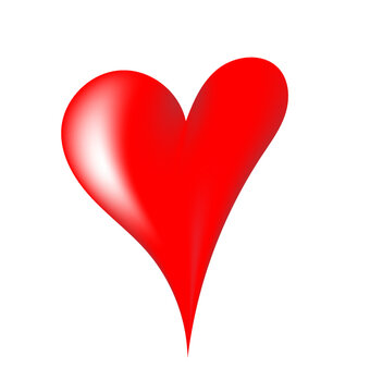red heart on a white background white glare shadow