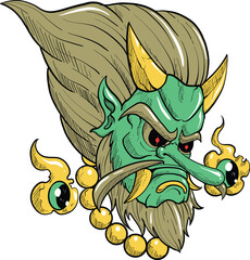 Green Oni Mask Vector Set