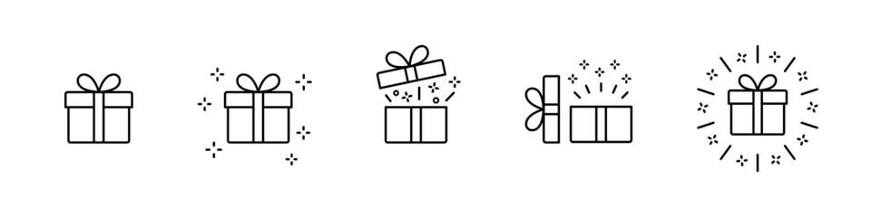 Gift box, surprise icon. Christmas present, surprise outline vector icons. Gift box, present icon set - obrazy, fototapety, plakaty