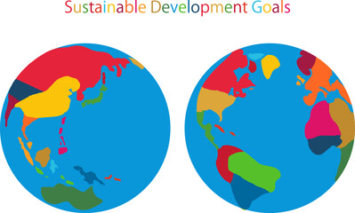 SDGs17色の南半球と北半球の世界地図セット