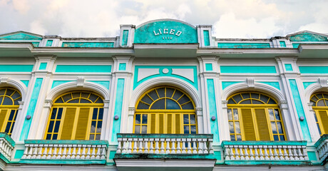 Facade of an old building known as El Liceo in Ciego de Avila, Cuba
