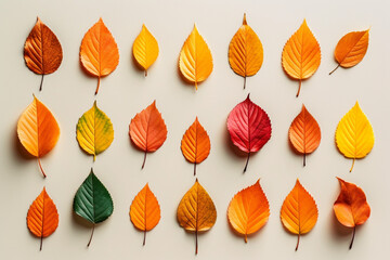 Creative layout of colorful autumn leaves. Flat lay. Season concept