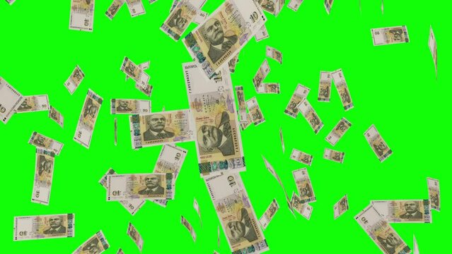10 BULGARIAN LEVA notes falling Green screen