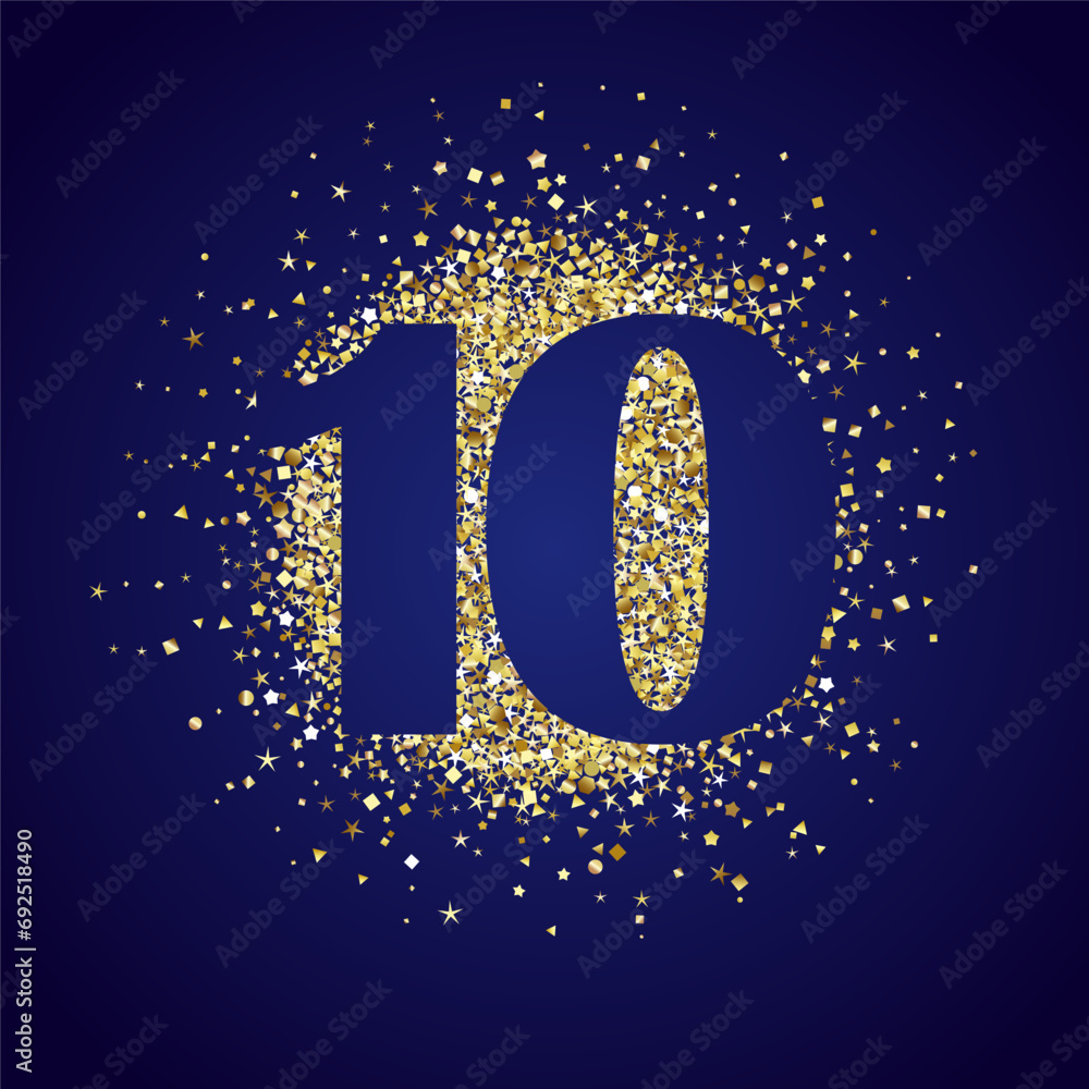 Wall mural top 10 icon design with golden backdrop. happy 10th anniversary greetings. isolated gold ball and nu